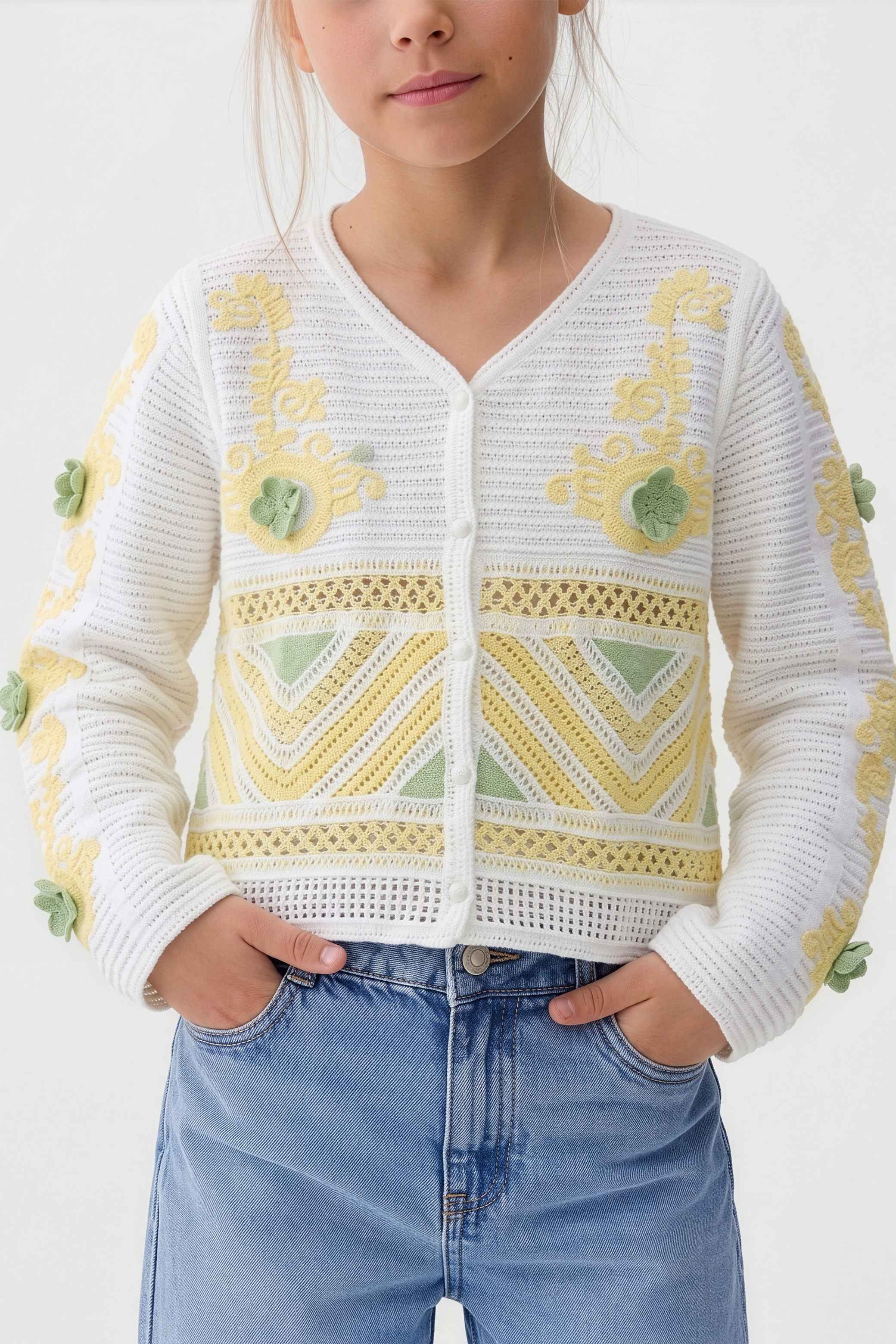 Canary Cardigan With Soft Details For Kids
