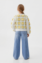 Delicate Canary Floral Cardigan For Kids