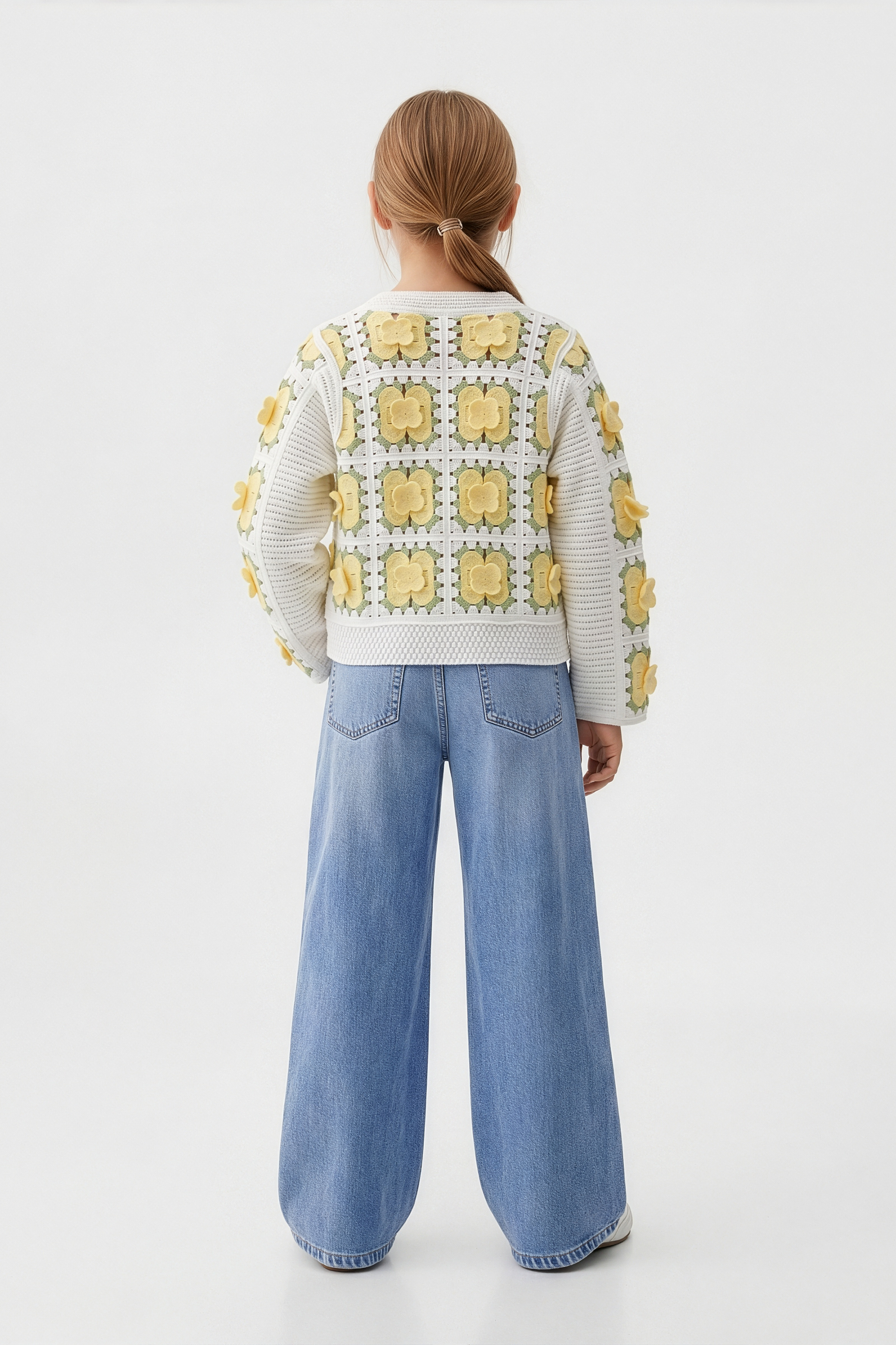 Delicate Canary Floral Cardigan For Kids