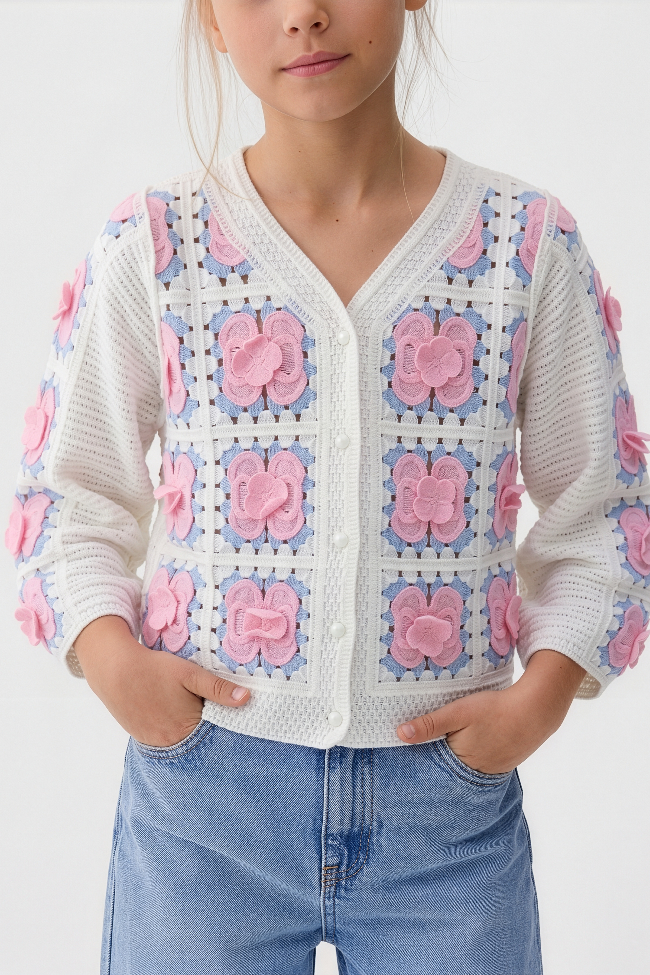 Delicate Pink Floral Cardigan For Kids