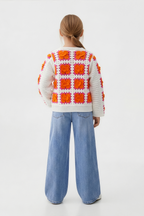 Delicate Orange Floral Cardigan For Kids