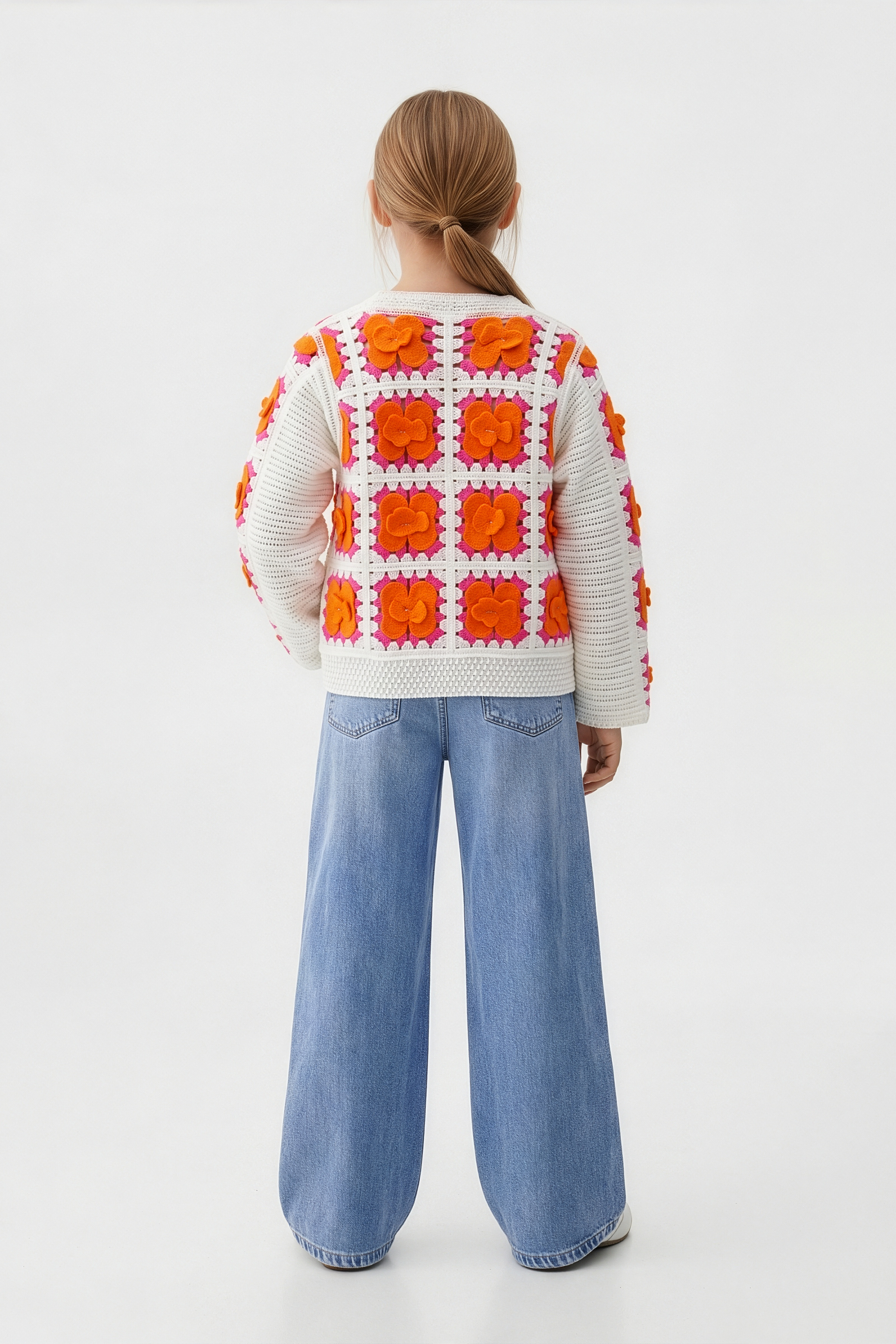 Delicate Orange Floral Cardigan For Kids