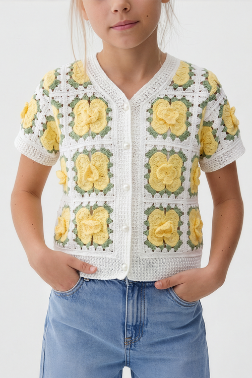 Delicate Canary Floral Blouse For Kids