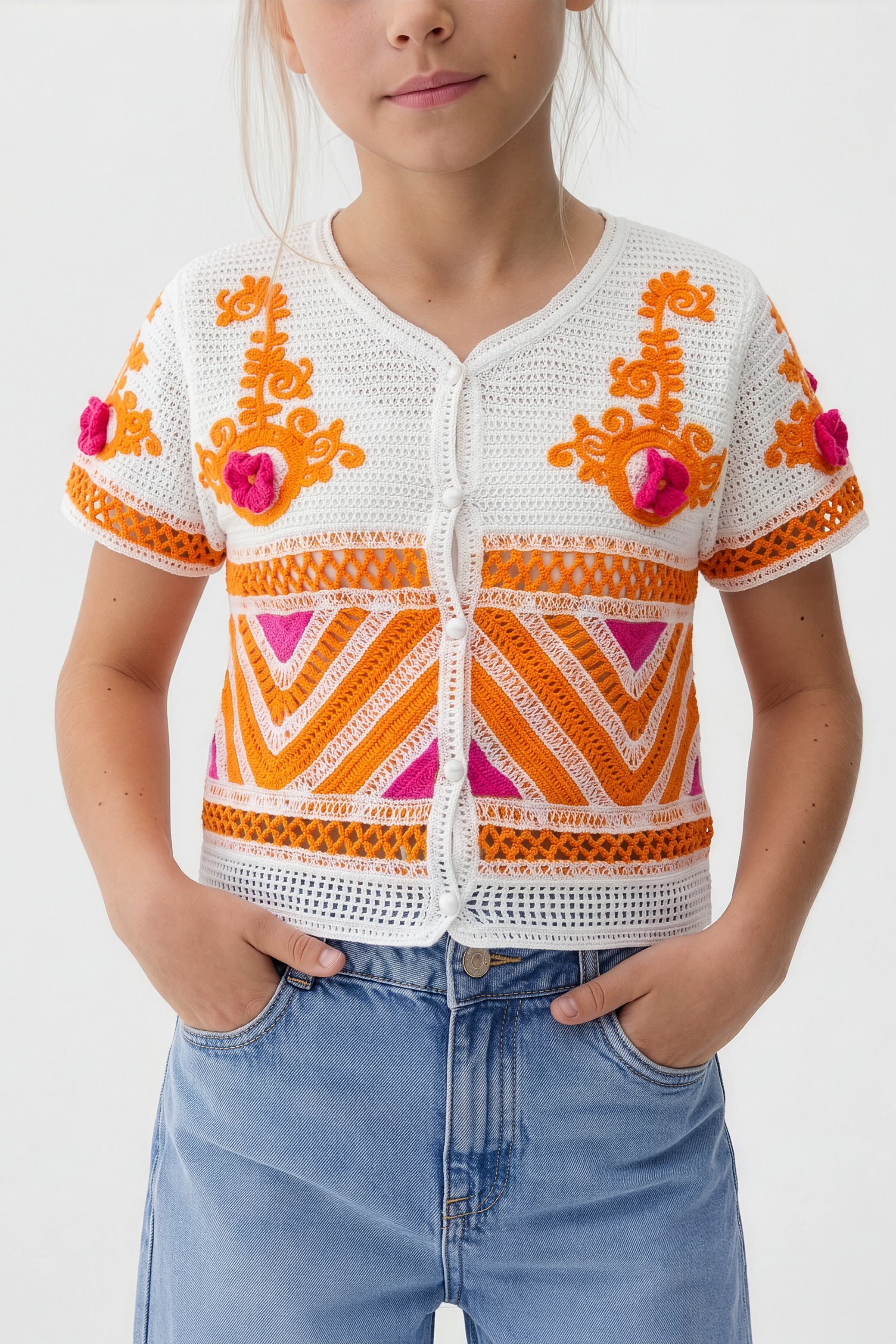Orange Blouse With Soft Details For Kids