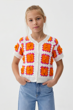 Delicate Orange Floral Blouse For Kids