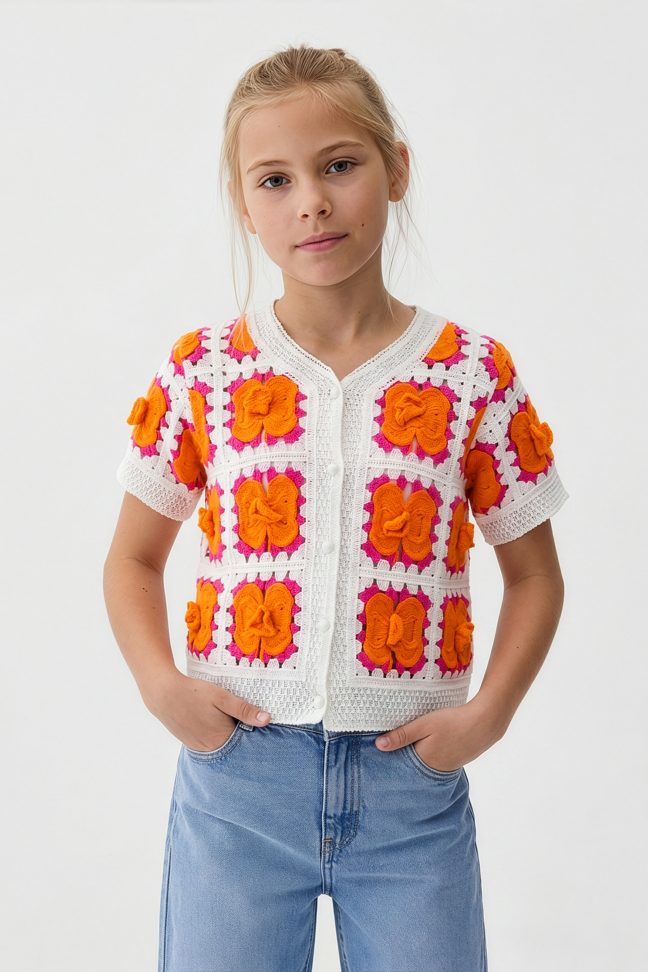 Delicate Orange Floral Blouse For Kids