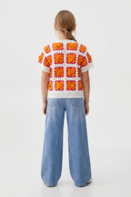Delicate Orange Floral Blouse For Kids