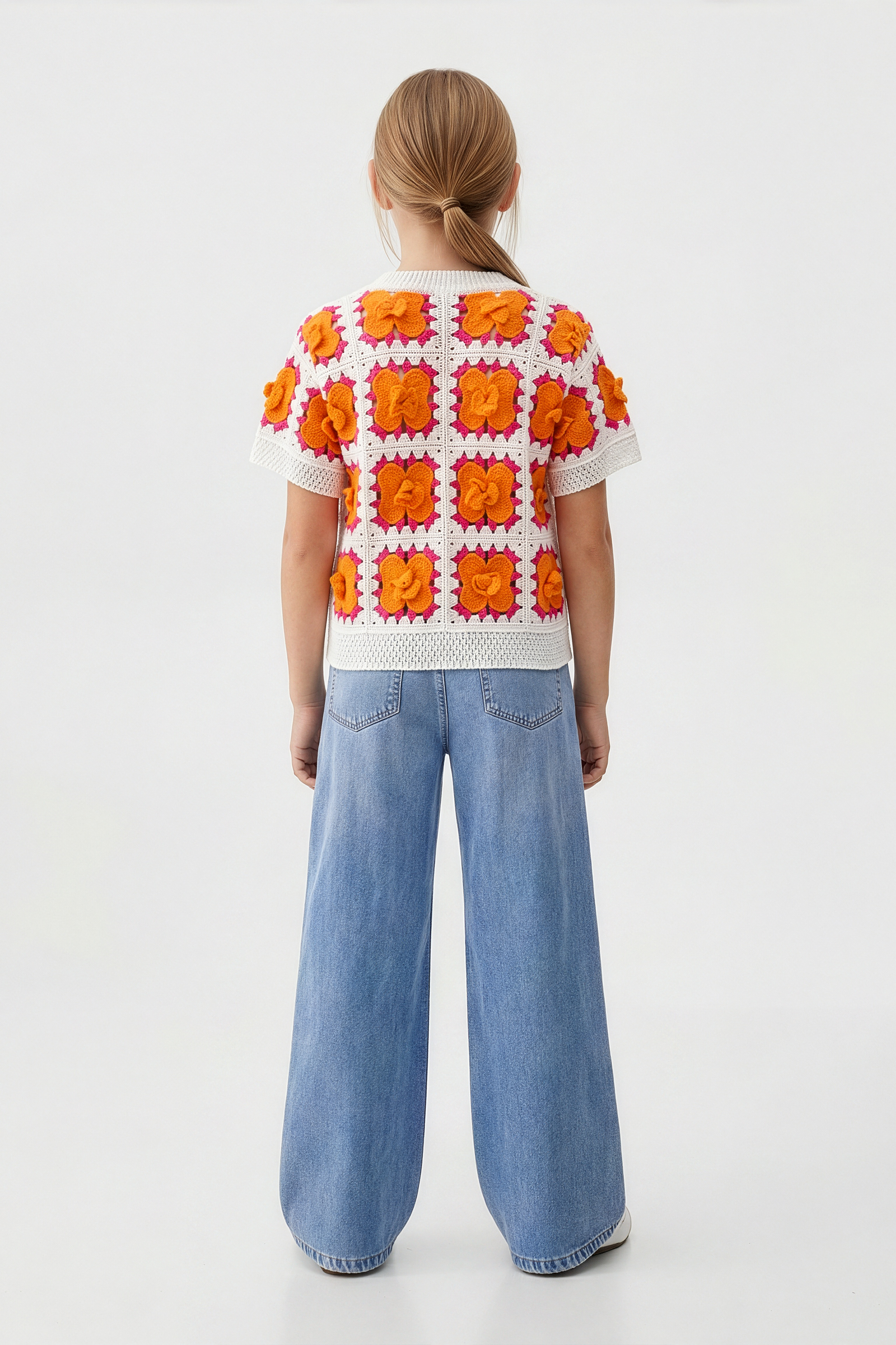 Delicate Orange Floral Blouse For Kids