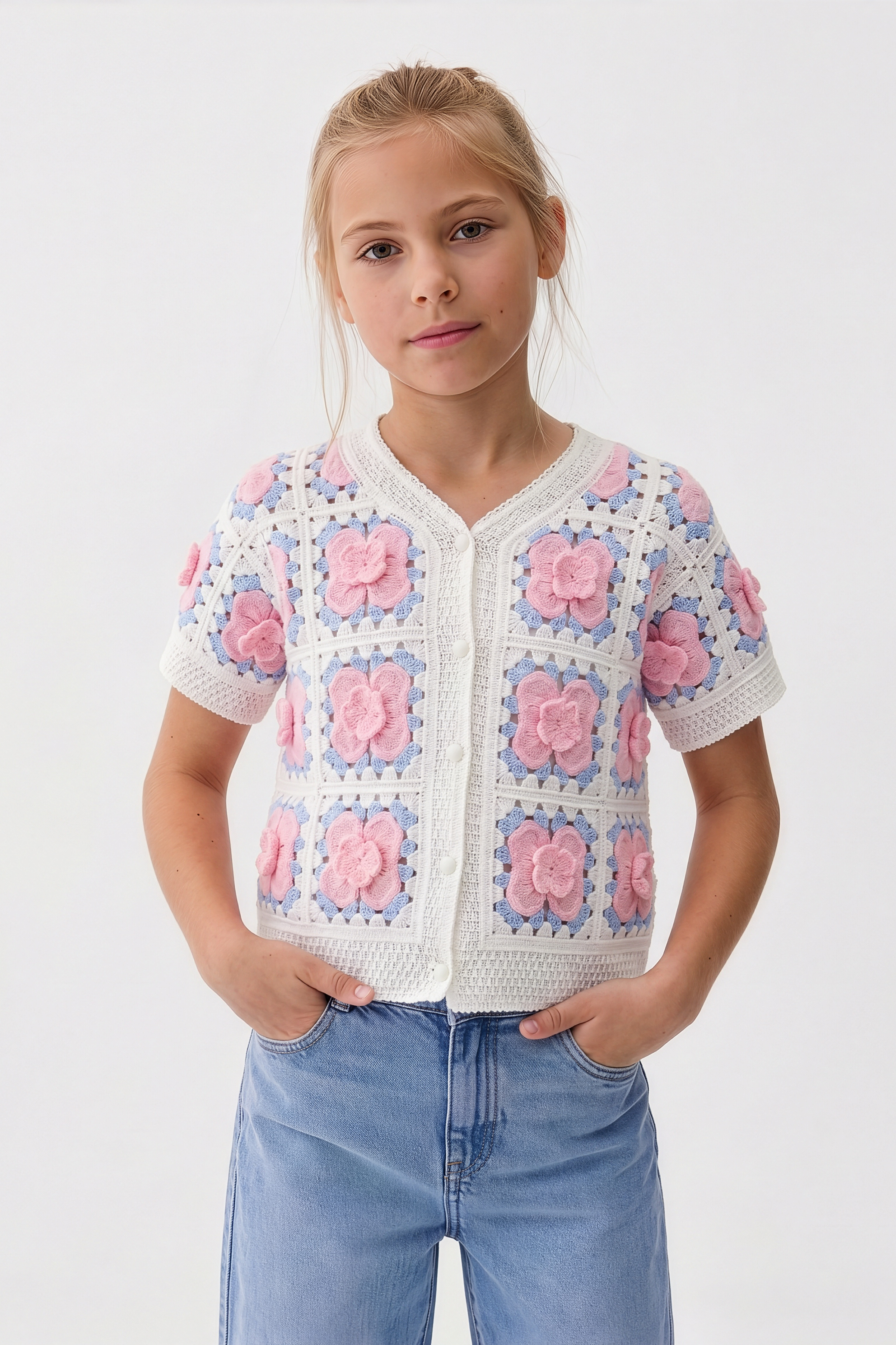 Delicate Pink Floral Blouse For Kids