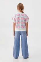 Delicate Pink Floral Blouse For Kids