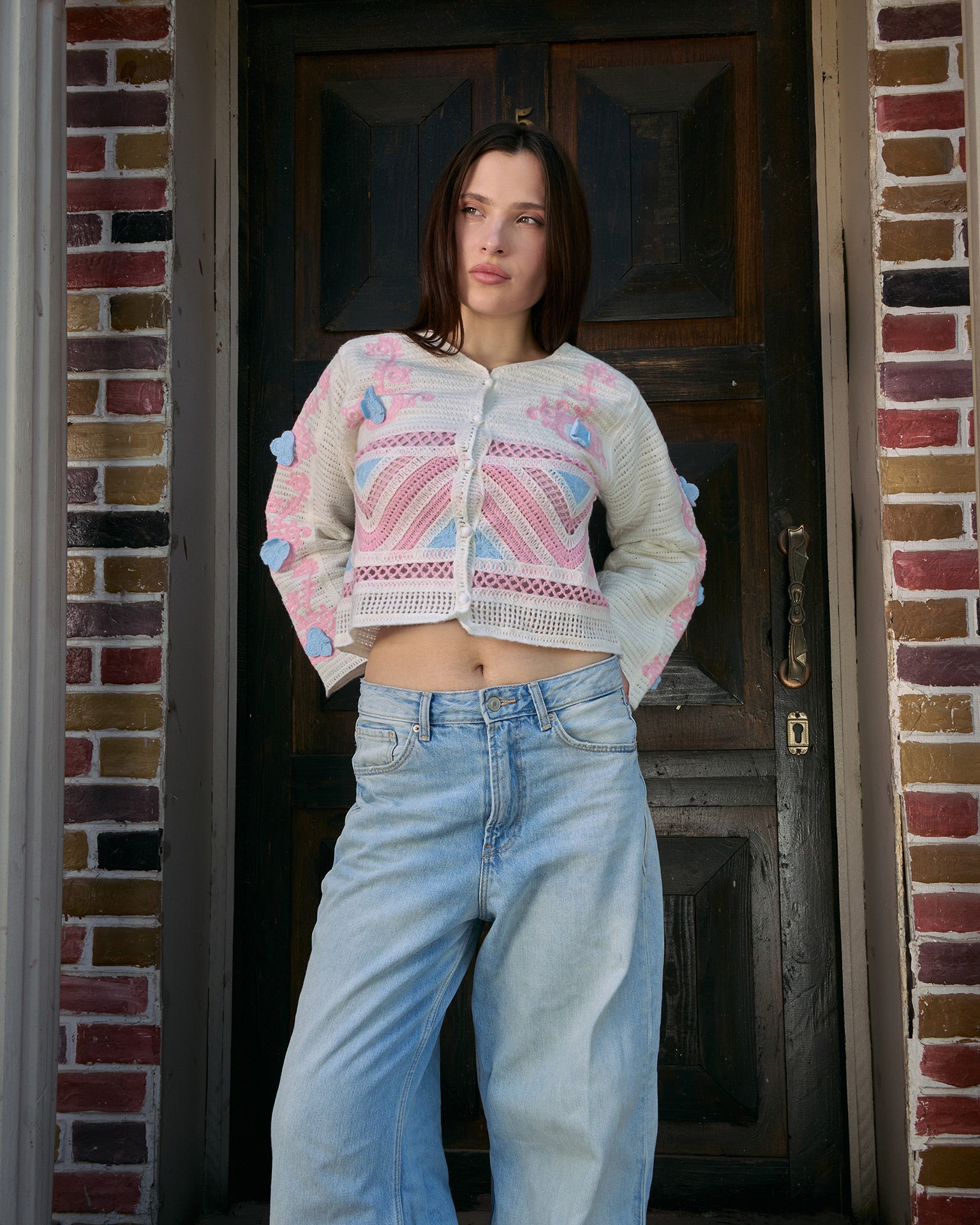 Pink Cardigan With Soft Details(104)