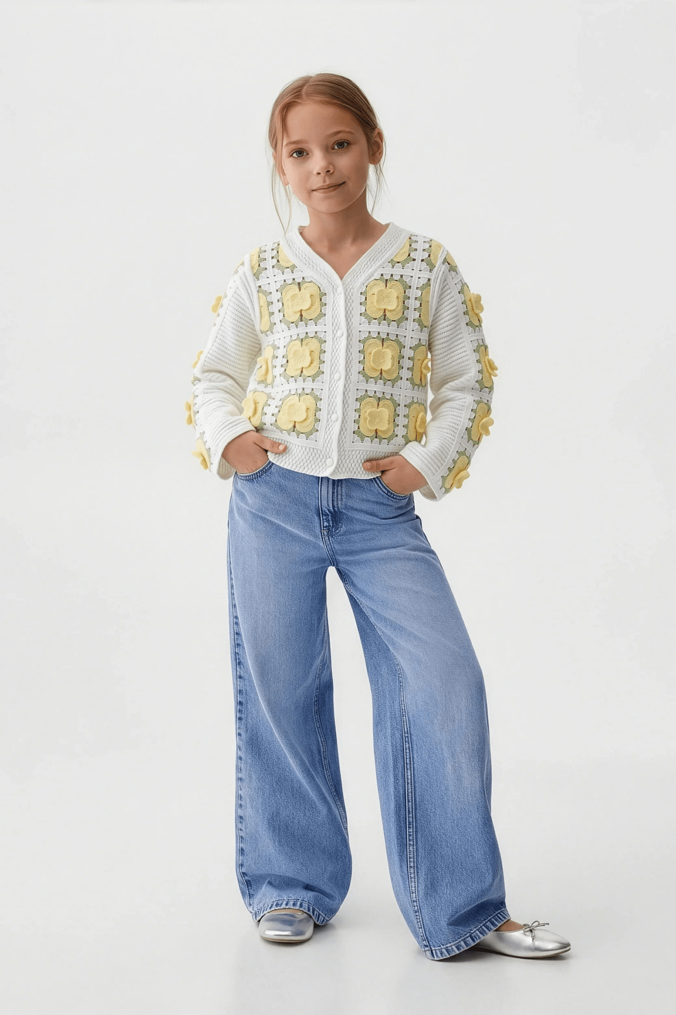 Delicate Canary Floral Cardigan For Kids - hava