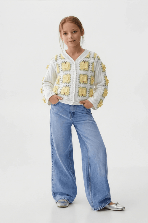 Delicate Canary Floral Cardigan For Kids - hava