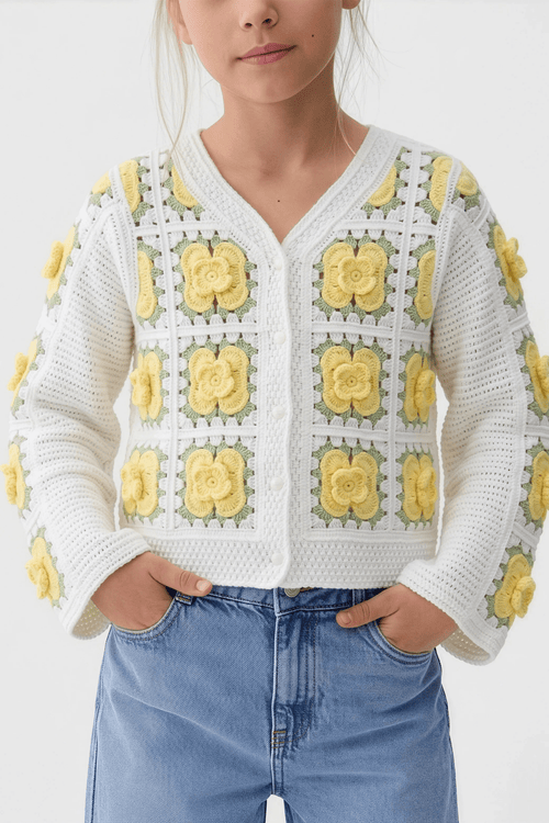 Delicate Canary Floral Cardigan For Kids - hava