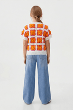 Delicate Orange Floral Blouse For Kids - hava