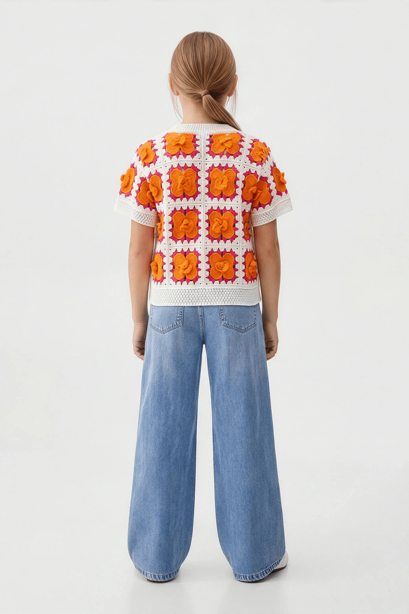 Delicate Orange Floral Blouse For Kids - hava