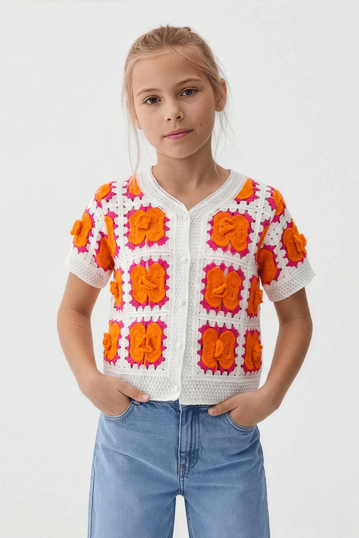 Delicate Orange Floral Blouse For Kids - hava