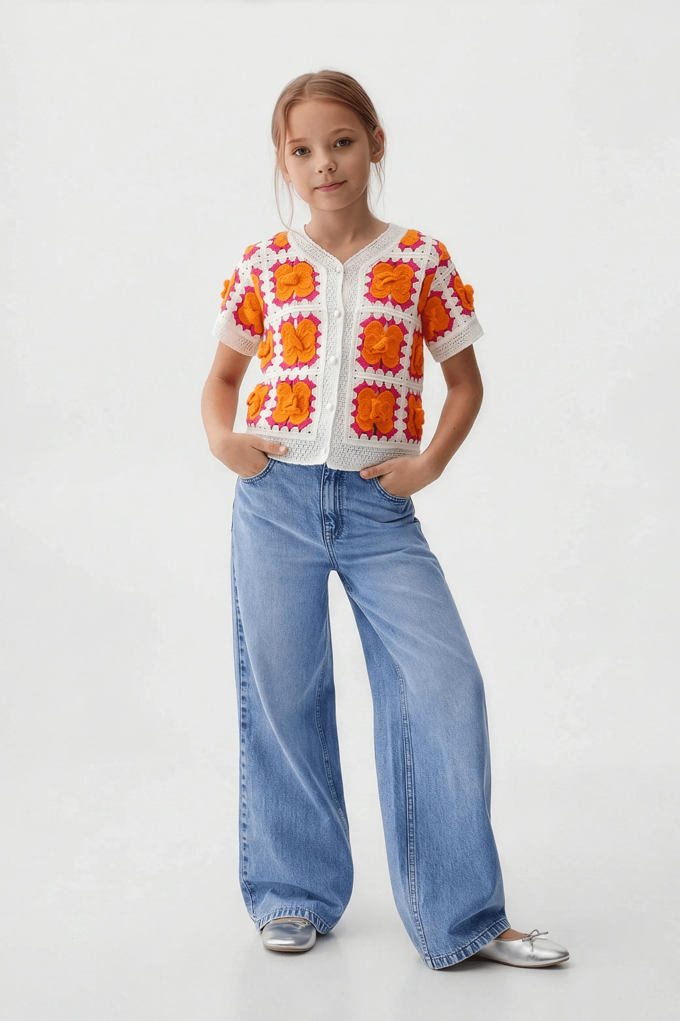 Delicate Orange Floral Blouse For Kids - hava