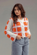 Delicate Orange Floral Cardigan - hava
