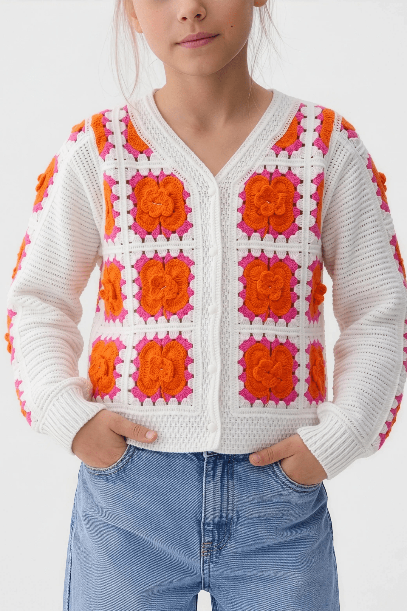 Delicate Orange Floral Cardigan For Kids - hava