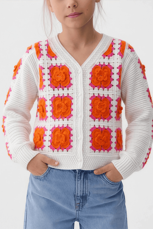 Delicate Orange Floral Cardigan For Kids - hava