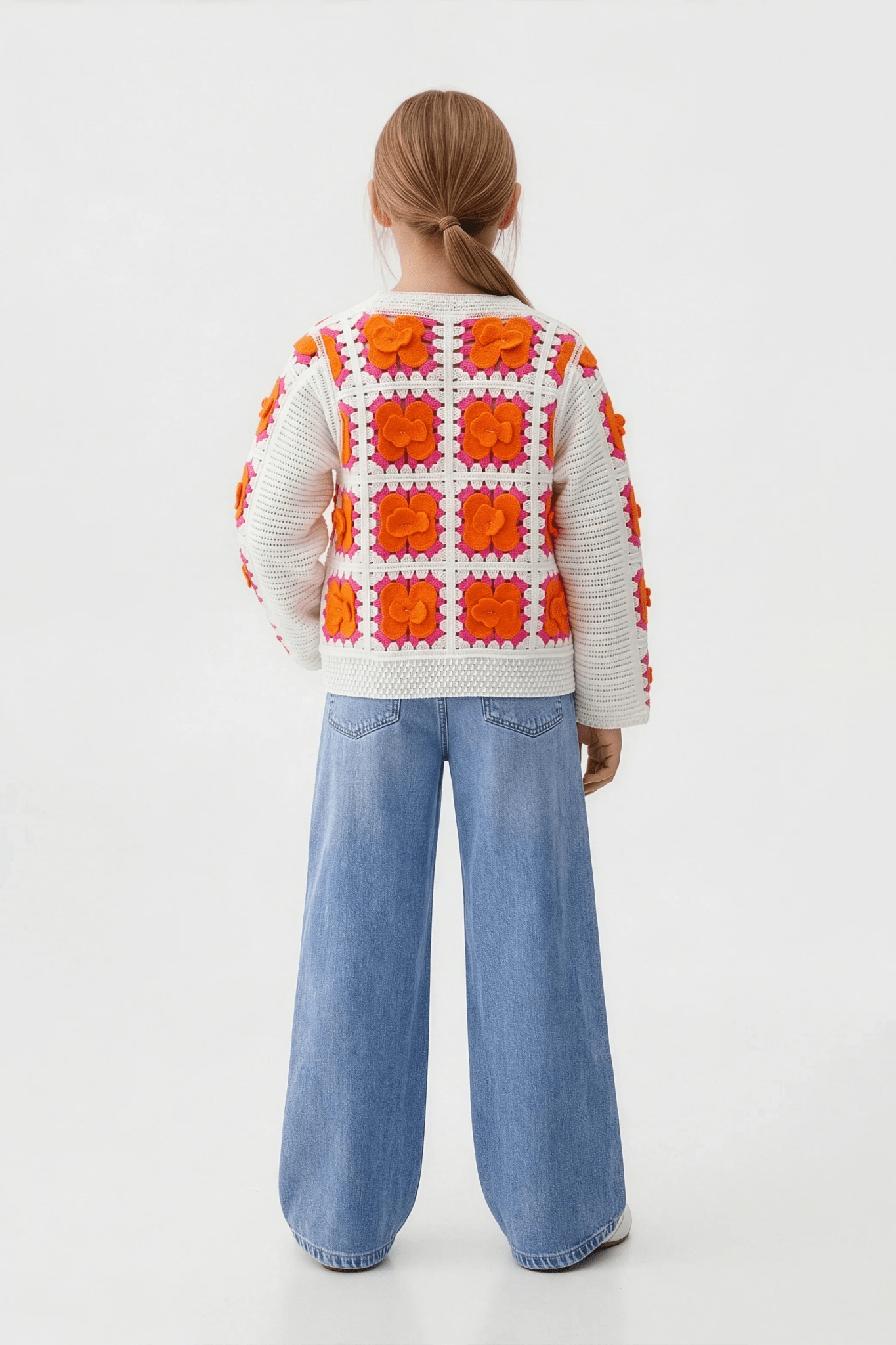 Delicate Orange Floral Cardigan For Kids - hava