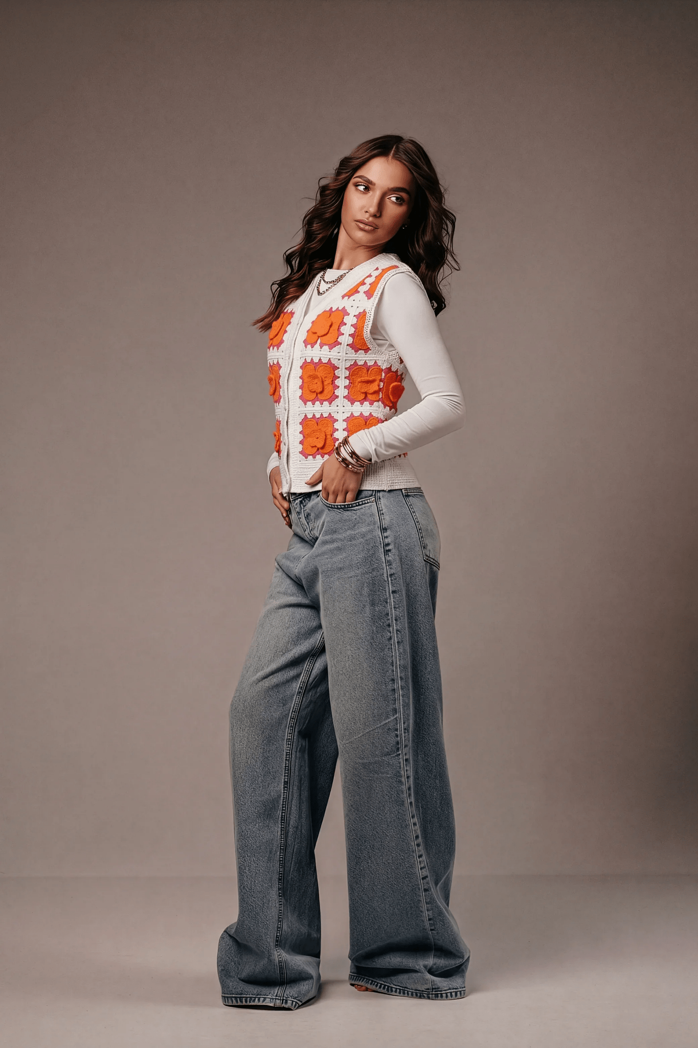 Delicate Orange Floral Vest - hava