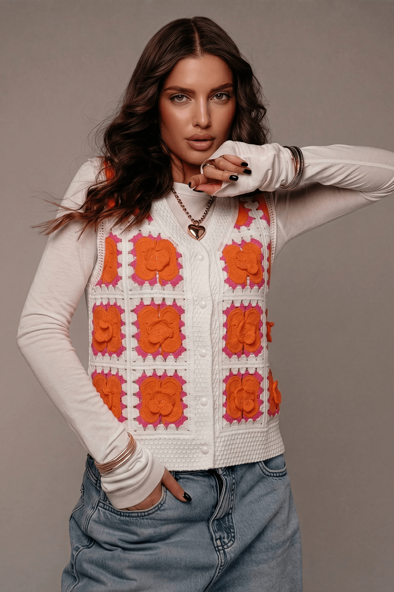 Delicate Orange Floral Vest - hava