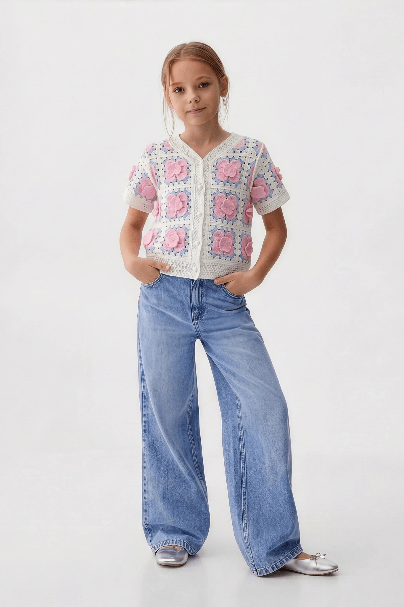 Delicate Pink Floral Blouse For Kids - hava