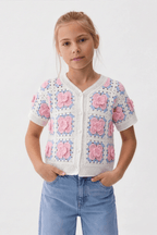 Delicate Pink Floral Blouse For Kids - hava