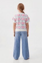 Delicate Pink Floral Blouse For Kids - hava