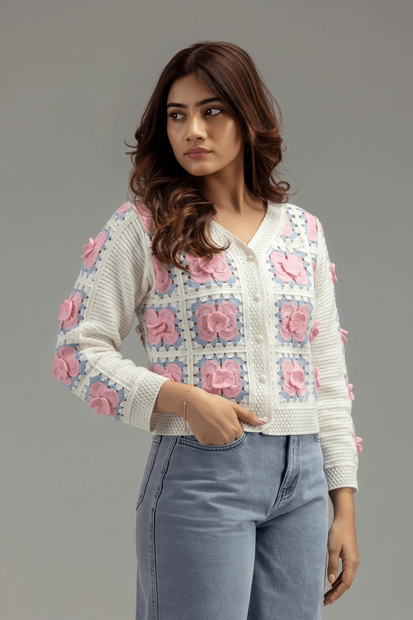 Delicate Pink Floral Cardigan - hava