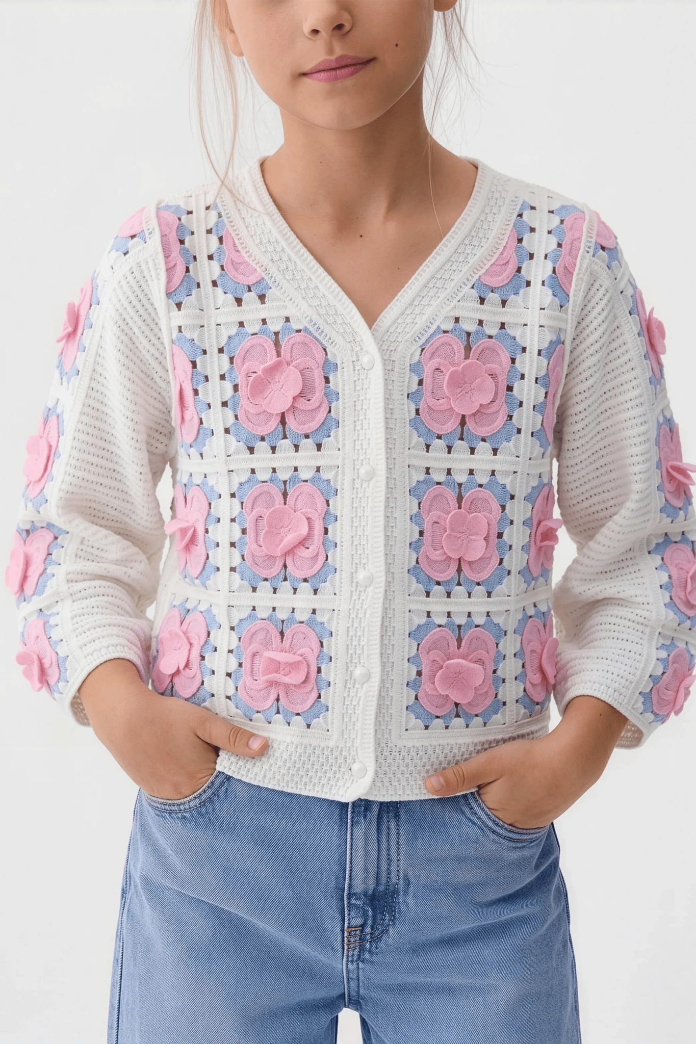Delicate Pink Floral Cardigan For Kids - hava