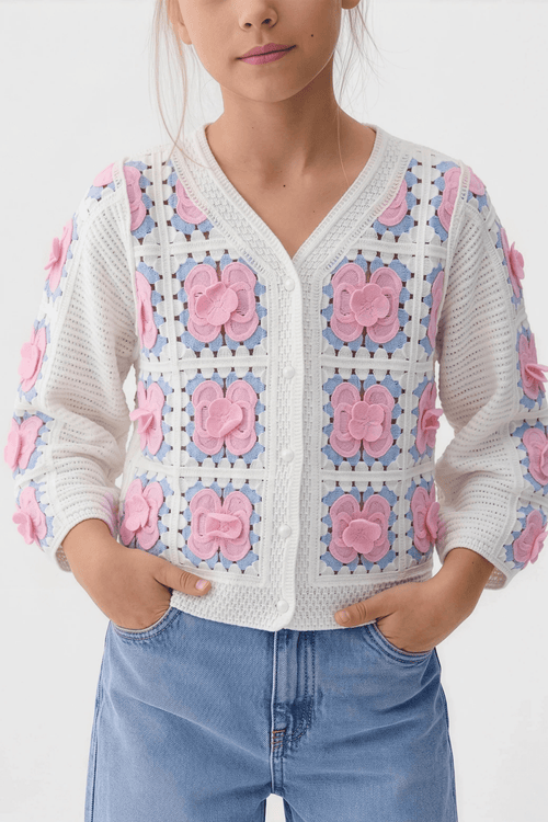 Delicate Pink Floral Cardigan For Kids - hava