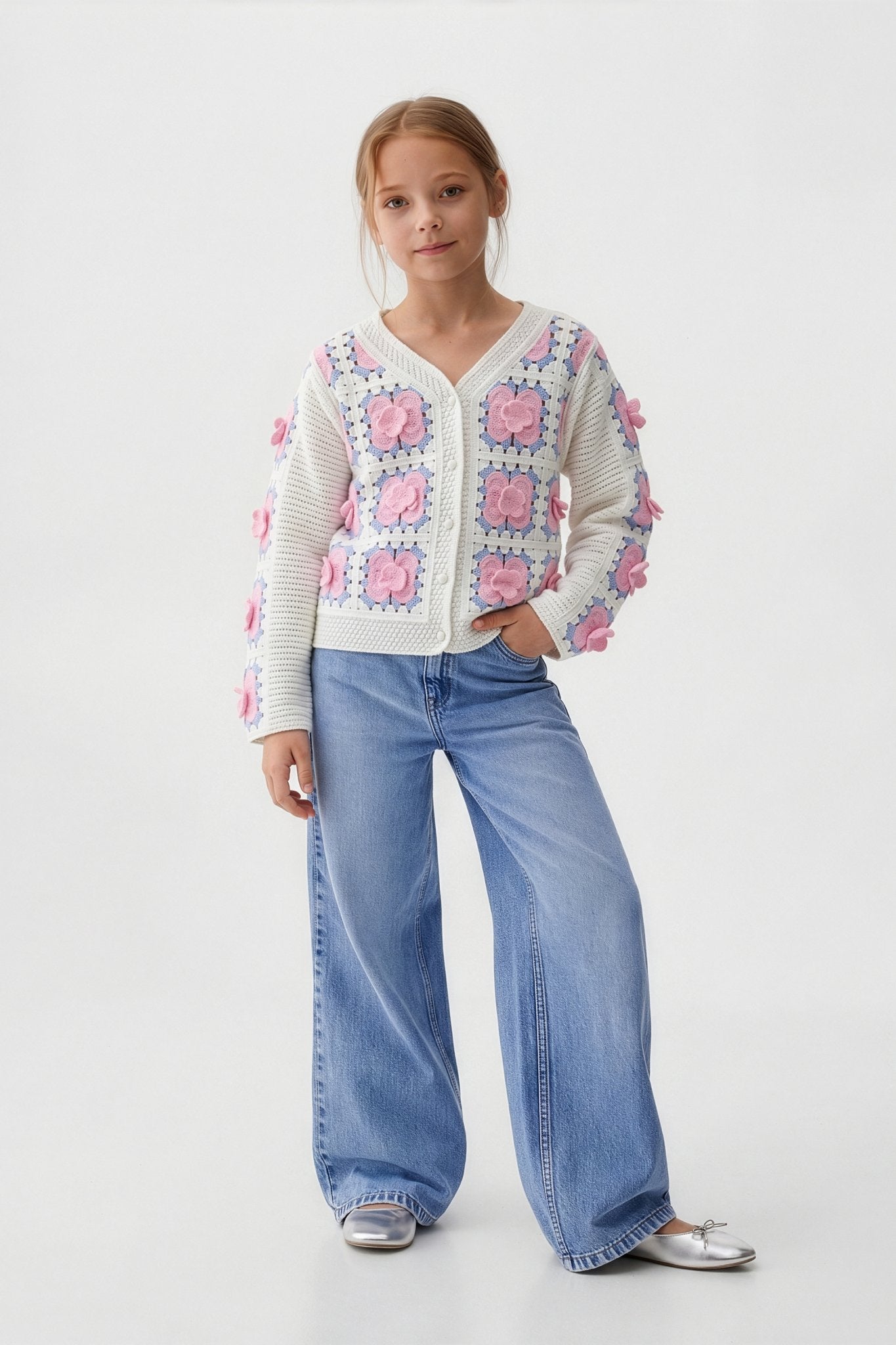 Delicate Pink Floral Cardigan For Kids - hava