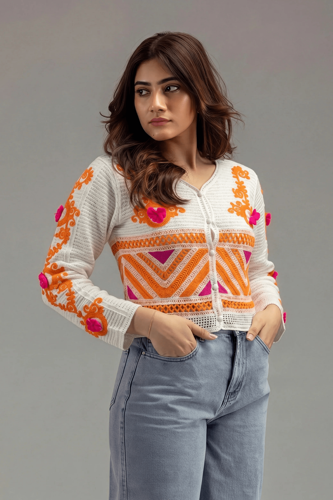 Oranage Cardigan With Soft Details - hava