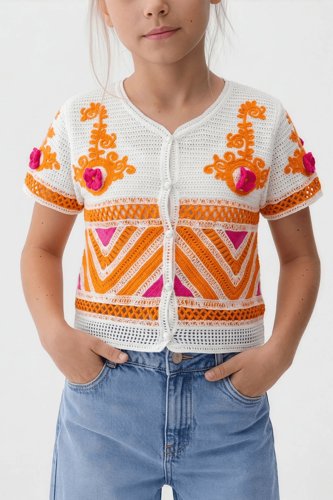 Orange Blouse With Soft Details For Kids - hava