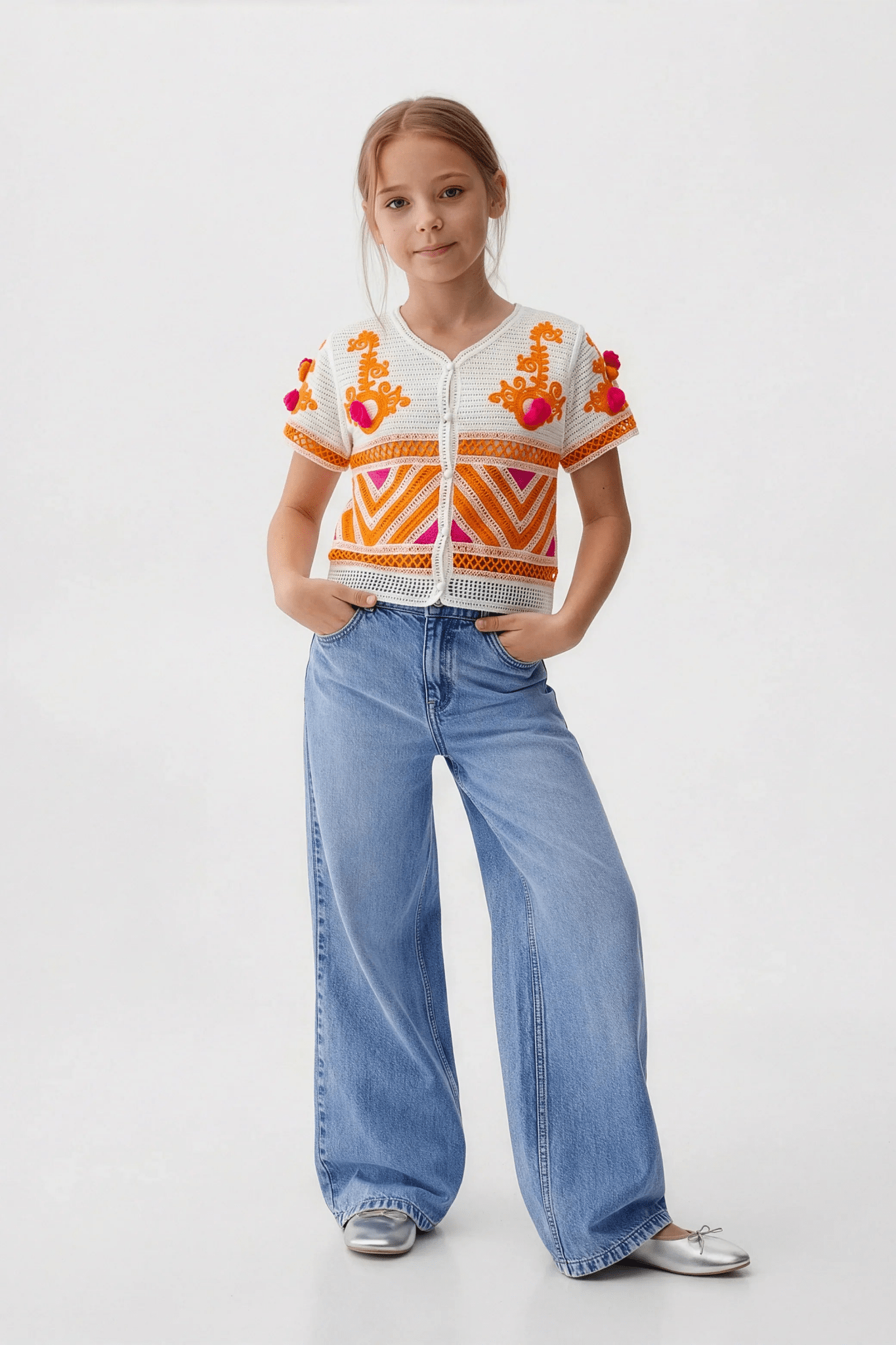 Orange Blouse With Soft Details For Kids - hava