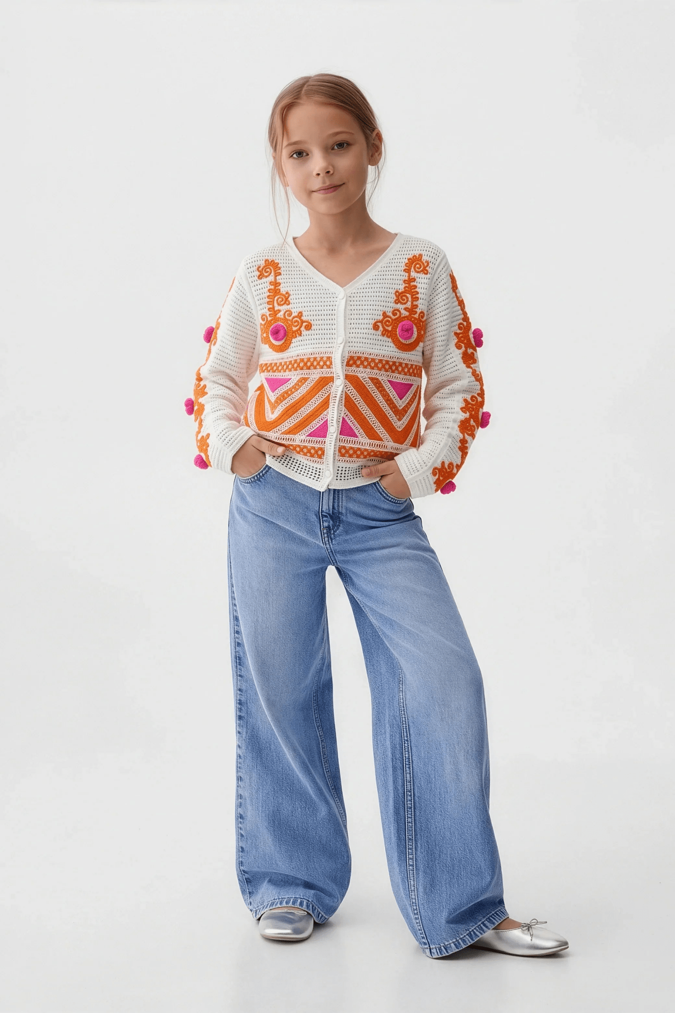 Orange Cardigan With Soft Details For Kids - hava