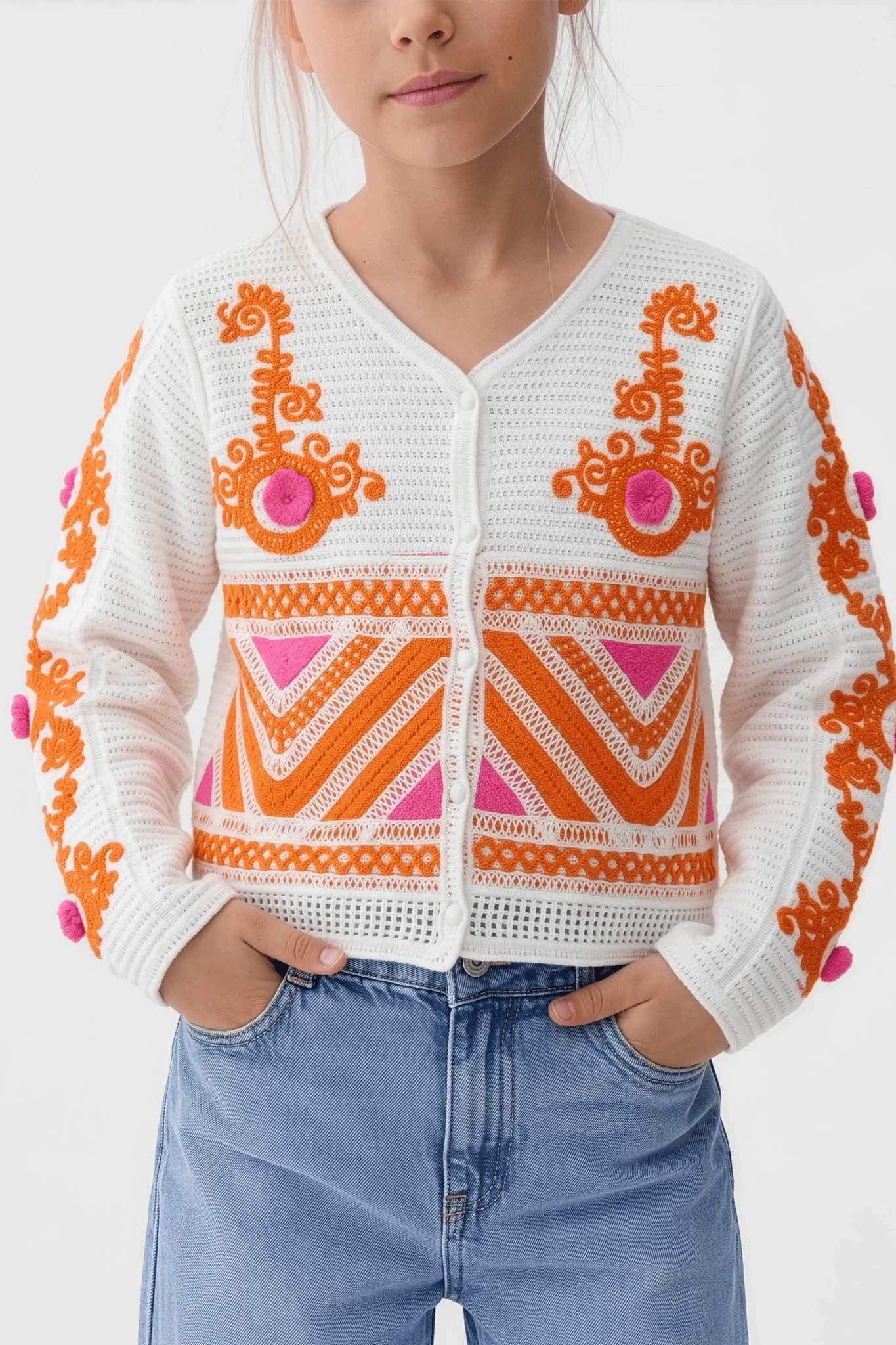 Orange Cardigan With Soft Details For Kids - hava