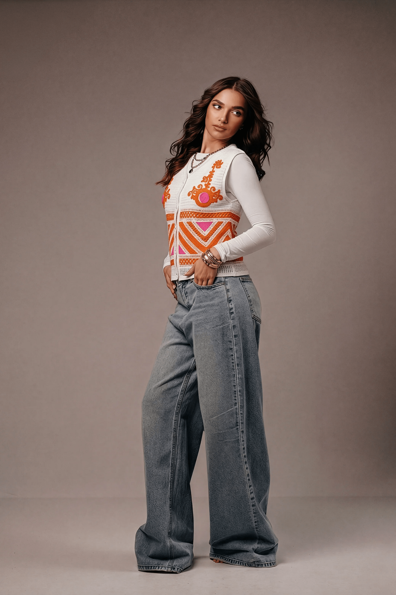 Orange Vest With Soft Details - hava