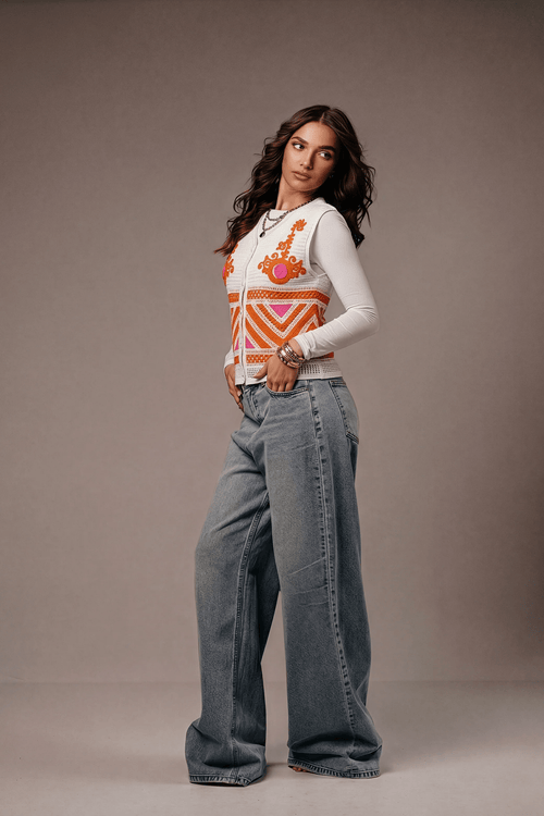 Orange Vest With Soft Details - hava